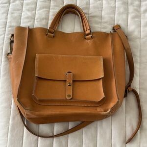 Madewell Tan Leather Tote with Front Pocket
